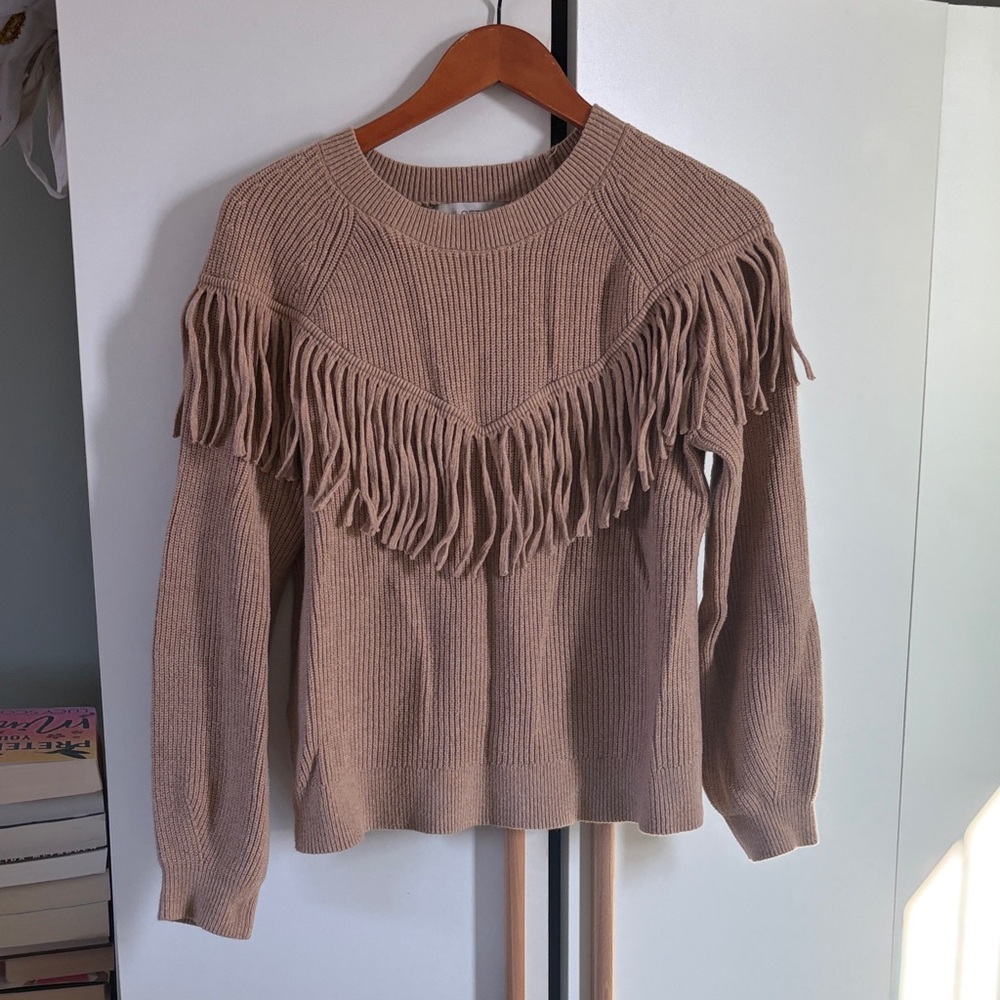 LOFT Tan Fringe Sweater